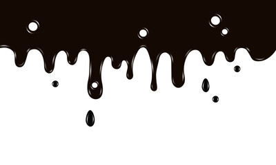Abstract black paint drips on a white background. Creates a rough texture and dramatic contrast, adding an artistic and modern touch