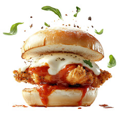 A Fresh Chicken Parmesan Sandwich with Marinara Sauce Isolated on Transparent Background