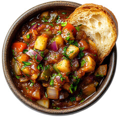 A Bowl of South African Chakalaka Spicy Vegetable Stew Isolated on Transparent Background