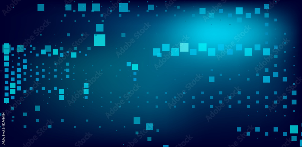 Leinwandbilder Digital vector illustration of grid of blue squares on a dark background. Arrangement of squares creates a dynamic, flowing pattern that resembles data or pixels in a modern, tech-inspired design.