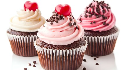 Tasty cupcakes on a white background