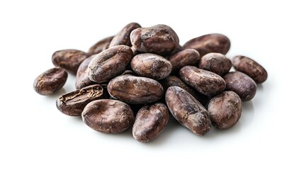 Obraz premium Roasted cocoa beans on white background