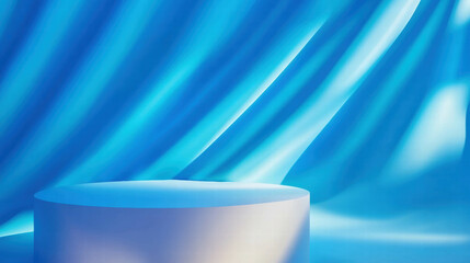Illuminated podium against abstract blue background for modern design concepts