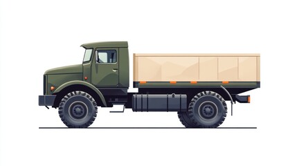 Militarystyle truck with flatbed and cargo cover ideal for transportation and logistics image