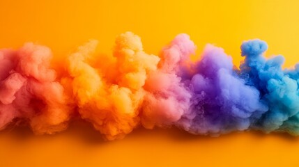 Fototapeta premium A vivid array of yellow, orange, and blue smoke swirls together to form an intriguing abstract background, eliciting a sense of creativity and inspiration