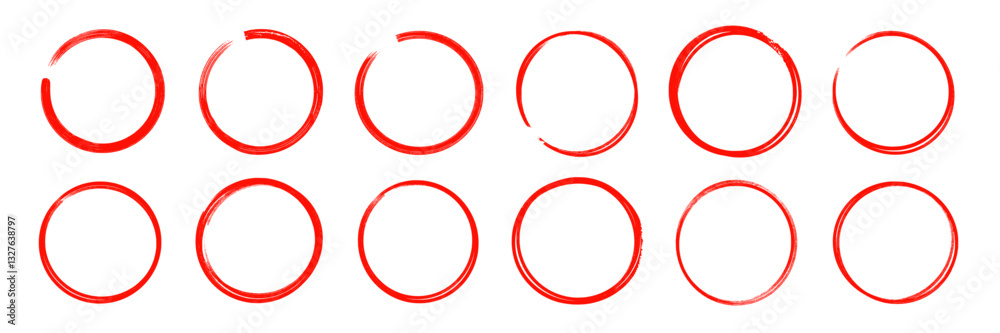 Poster brush stroke texture circle red hand drawn element set. hand drawn brush stroke calligraphy rough li