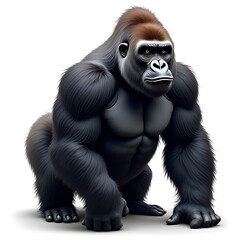Naklejka premium Majestic western lowland gorilla sitting in the jungle with deep thinking eyes