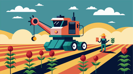 Naklejka premium Thanks to their precise ting and handling robotic harvesters ensure minimal damage to the crops resulting in highquality yields.. Vector illustration