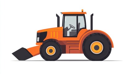 Orange Construction Vehicle with Front Loader Heavy Machinery Illustration for Industrial and