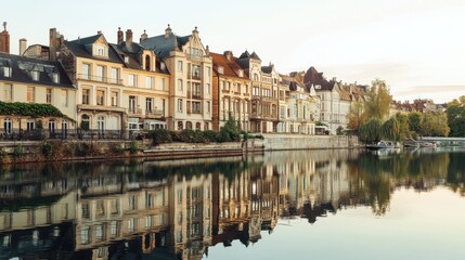 Fototapeta premium Charming Urban Reflections at Golden Hour