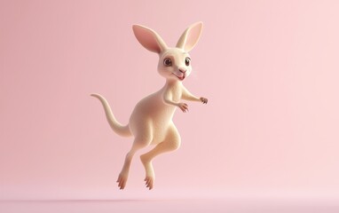 Baby kangaroo jumping, on a pastel soft pink background