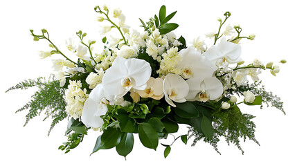 An elegant bouquet of white orchids and greenery for a wedding