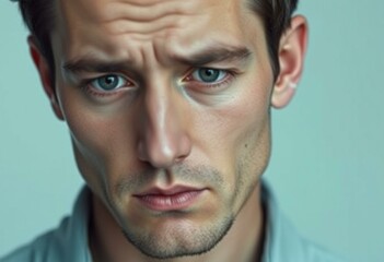 Photorealistic male portrait with cold pastel background