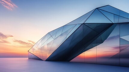 Modern Glass Building Reflecting Sunset Sky