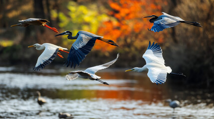 Obraz premium Set of different flying birds vector illustration.