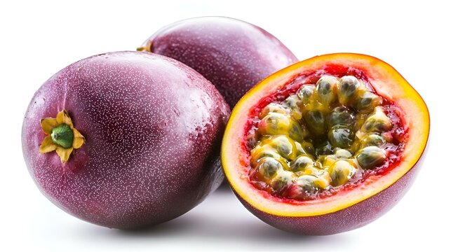 Buah Markisa Segar Ungu Terbelah Terisolasi Dengan Latar Belakang Putih