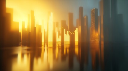 Fototapeta premium Financial market abstract background with city silhouette and stock chart