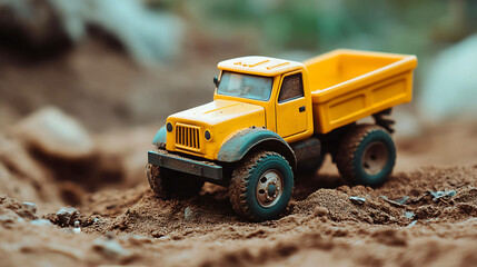 Toy truck with realistic details on a sandy texture