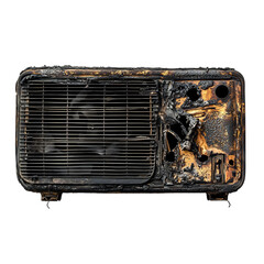 Burned Television Set Isolated on Transparent Background