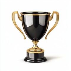 Polished black trophy with metallic gold accents and a shiny finish, isolated on a pure white background