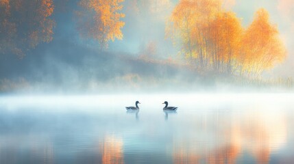 Serene Ducks Swimming in a Tranquil Lake