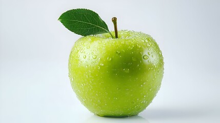 Fresh Green Apple with Water Drops Isolated on White Background