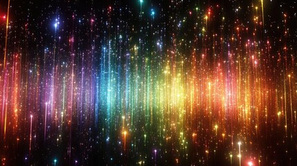 Obraz premium Rainbow Sparkling Particle Rain on Dark Background