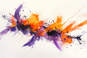 Naklejka premium Spontaneous Artistry: Orange and Purple Watercolor Abstract