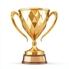 Gold trophy with diamond-shaped facets and glossy finish, isolated on a pure white background