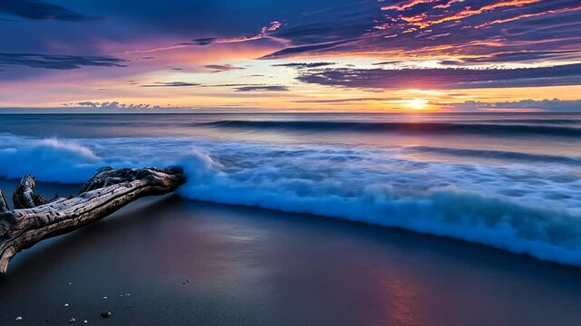 Langzeitbelichtung der Wellen am Sandstrand
