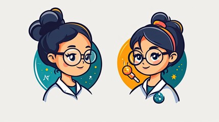 Scientist girl character combined with a STEM education logo design.