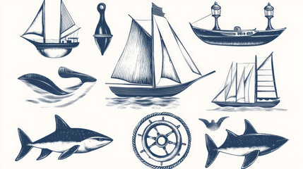 Fashion nautical and marine sailing themed label vector.