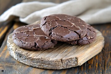 Fototapeta premium Delicious Chocolate Cookies on Wooden Board