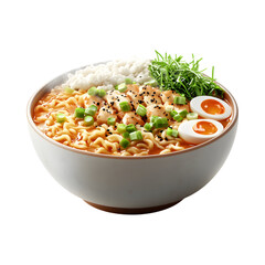 A Fluffy 3D Cartoon Bowl of Ramen with Glowing Soft St Isolated on Transparent Background