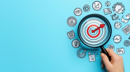 Business Goal Concept with Magnifying Glass for Strategic Planning and Analysis