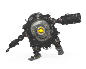 heavy metal mech ball is walking off balance on white background