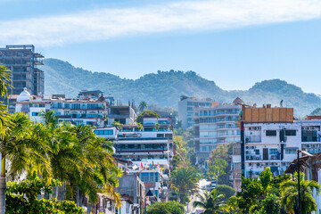 A view inland from the Malecon promenade in Puerto Vallarta in early springtime