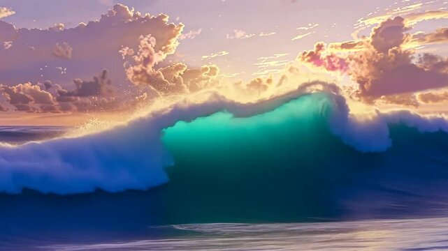 Glasklare Welle rollt unter st&uuml;rmischem Himmel
