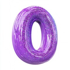 Number 0 with a gooey purple slime texture filled with glitter, isolated on a pure white background