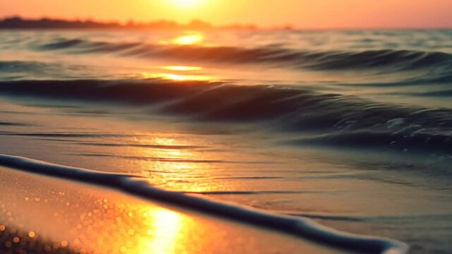 Orangefarbenes Abendlicht spiegelt sich auf Schaumkronen