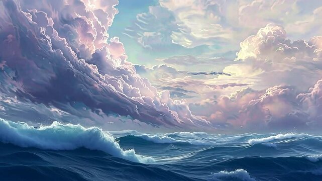 Dichte Wolkenformationen spiegeln sich auf weiten Wellen
