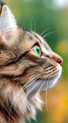 Close-up profile of a cat, gazing attentively