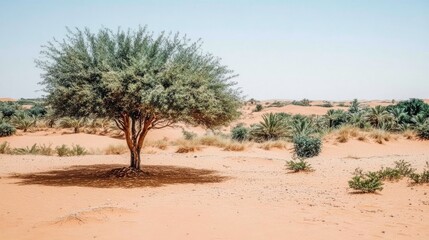 Desert landscape with lone tree
