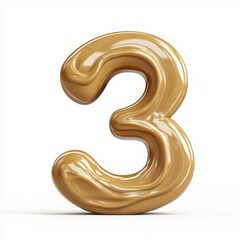 Number 3 with a smooth peanut butter texture, isolated on a pure white background