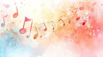 Obraz premium Watercolor background with soft music notes and pastel colors.