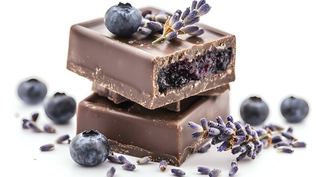 Cokelat Batangan Isi Blueberry Lavender Terisolasi Pada Latar Belakang Putih