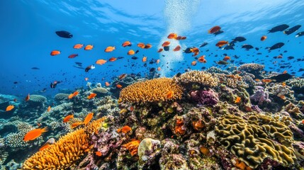 Obraz premium Vibrant Coral Reef With Colorful Fish Swimming