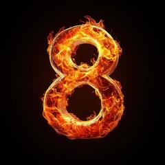 Number 8 with a blazing fire texture, isolated on a deep black background