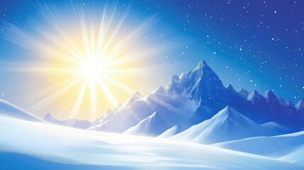 Majestic Snowy Mountains Under Bright Morning Sunlight Sky