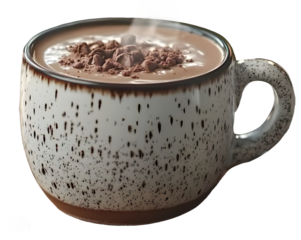  A cup of coffee with and chocolate chocolate decorations in a ceramic white cup 